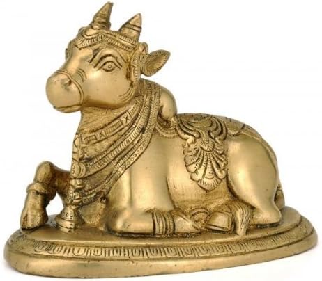 Artvarko Shiv Ji Parvati Vehicle Nandi Bull Brass Statue Idol Shiva Devotee Seated Sculpture Showpiece Decorative Item Home Decor Office Temple Items 5.5 Inch