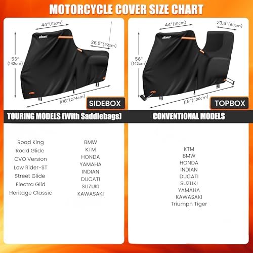 Image of Heavy Duty Motorcycle Cover with Nano Material, Waterproof Outdoor Storage Cover, Moped Cover for Touring Models with Side Box