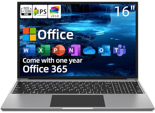 jumper Ordenador Portatil, 16 Pulgadas FHD PC Portatil, 4GB RAM 128GB SSD, Celeron Laptop, hasta 2,5 GHz, 1920 * 1200 IPS, 2.4G+5G WiFi, Bluetooth4.0, USB 3.0×2, Office 365 1 año, 2023