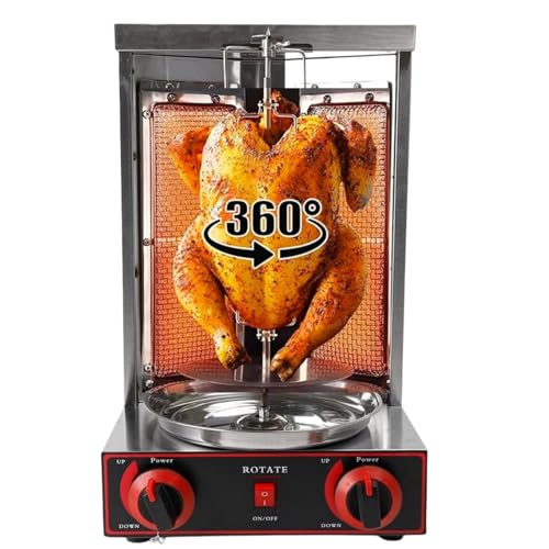 GCIUEMMH 2 Brenner Gas Edelstahl Gas Döner - 3KW Multigrill mit Zwei Heizrohre Edelstahl Gas Döner Kebab Maschine 360° Rotation Rotissiere Hähnchengrill 50°~300°C Temperatur Einstellbar Dönergrill