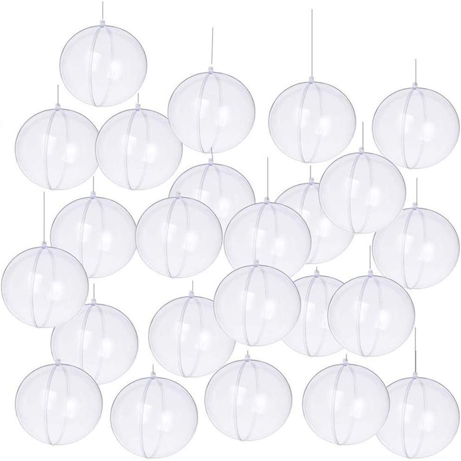 Wenosda Christmas Clear Chucherías Bola Transparente Adorno de Esfera de plástico para Rellenar para el árbol de Navidad/Decoración del hogar/Boda/Cumpleaños/Fiesta/Caja de Regalo, etc (24pcs, 80mm)