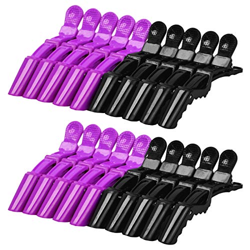 YMHPRIDE 20 piezas de pinzas de pelo de cocodrilo para peluquería, pinzas de pelo antideslizantes para cabello grueso, pinzas de pelo de cocodrilo para mujeres y niñas (negro morado)
