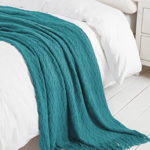 Bourina Throw Blanket Textured Solid Soft Sofa Couch Decorative Knitted Blanket, 50" X 60" Teal #TOP2