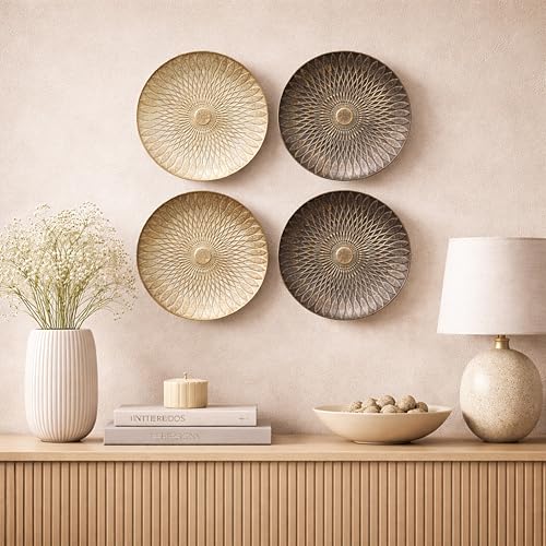 Image of Art Street Set of 4 MDF Decorative,Wall Hanging Plates for Home,Living Room,Hotel Bedroom And Office Decor Show Pieces, Mothers Day Gift, (Grey & White, Size 8 x 8 Inch)