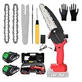 Mini Motosierra Bateria inalámbrico de 6 pulgadas EléCtricas PortáTiles De 24V Sierras de podar Motosierra Con 2 BateríAs y 2 cadenas para Podar árboles y Jardinería,Red mini chainsaw
