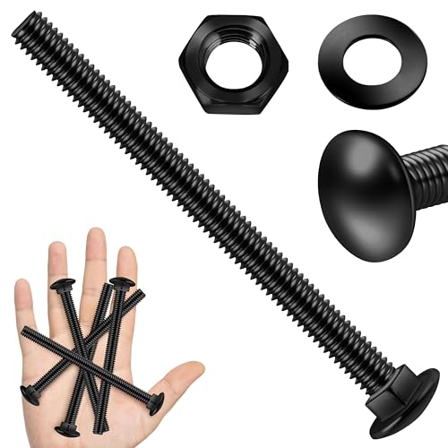 Image of (7 Sets) 5 /16-18 x 4 Carriage Bolts with Nuts and Washers, 304 Stainless Steel Round Head Square Neck 5 /16 Carriage Bolts Screws, Full Thread Black Oxided for Outdoor
