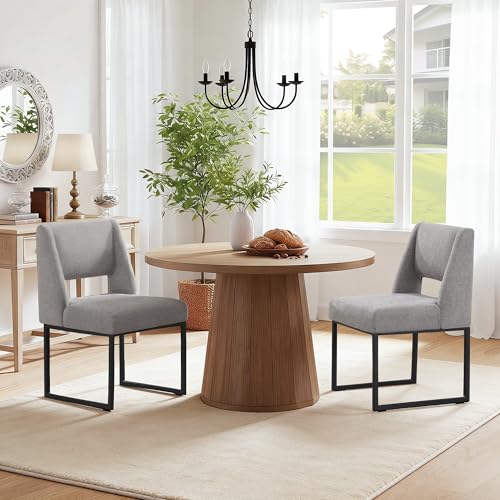 Image of Zesthouse Upholstered Dining Chairs Set of 6, Modern Dining Room Chairs with 4.1 inch Thickened Cushion & Metal Legs, Grey Linen Fabric Kitchen Chair with Padded High Back, Heavy Duty Kitchen Chair