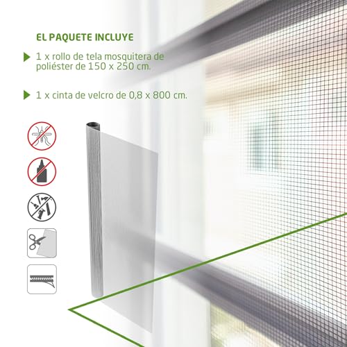Miniatura 4 de Amig - Tela Mosquitera Para Ventana Y Puerta - 150 X 250 Cm - Fácil Instalación Sin Herramientas Con Velcro Incluido - Blanco - Poliéster - Protección Antimosquitos - Recortable Y Ajustable