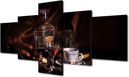 Vista 88 de Imágenes de pared para sala de estar, pintura de copa de vino tinto, bebidas alcohólicas, 5 paneles, lienzo, arte de pared, pósteres e impresiones