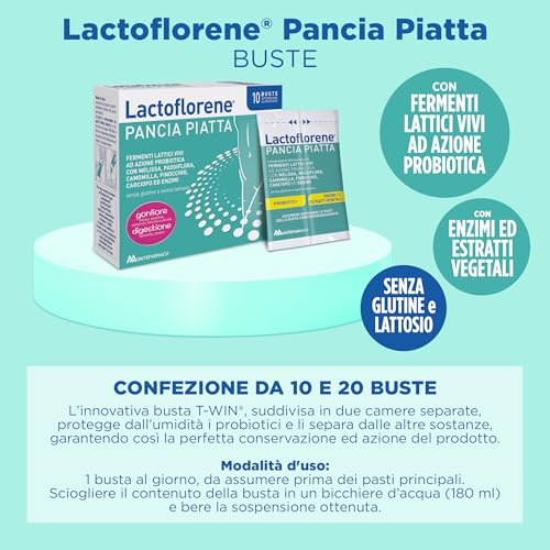 Lactoflorene Pancia Piatta, Fermenti Lattici, Probiotici, Senza Glutine Senza Lattosio Integratore con Probiotici, Enzimi ed Estratti vegetali (Finocchio) per il Gonfiore addominale (20 Bustine) - 7