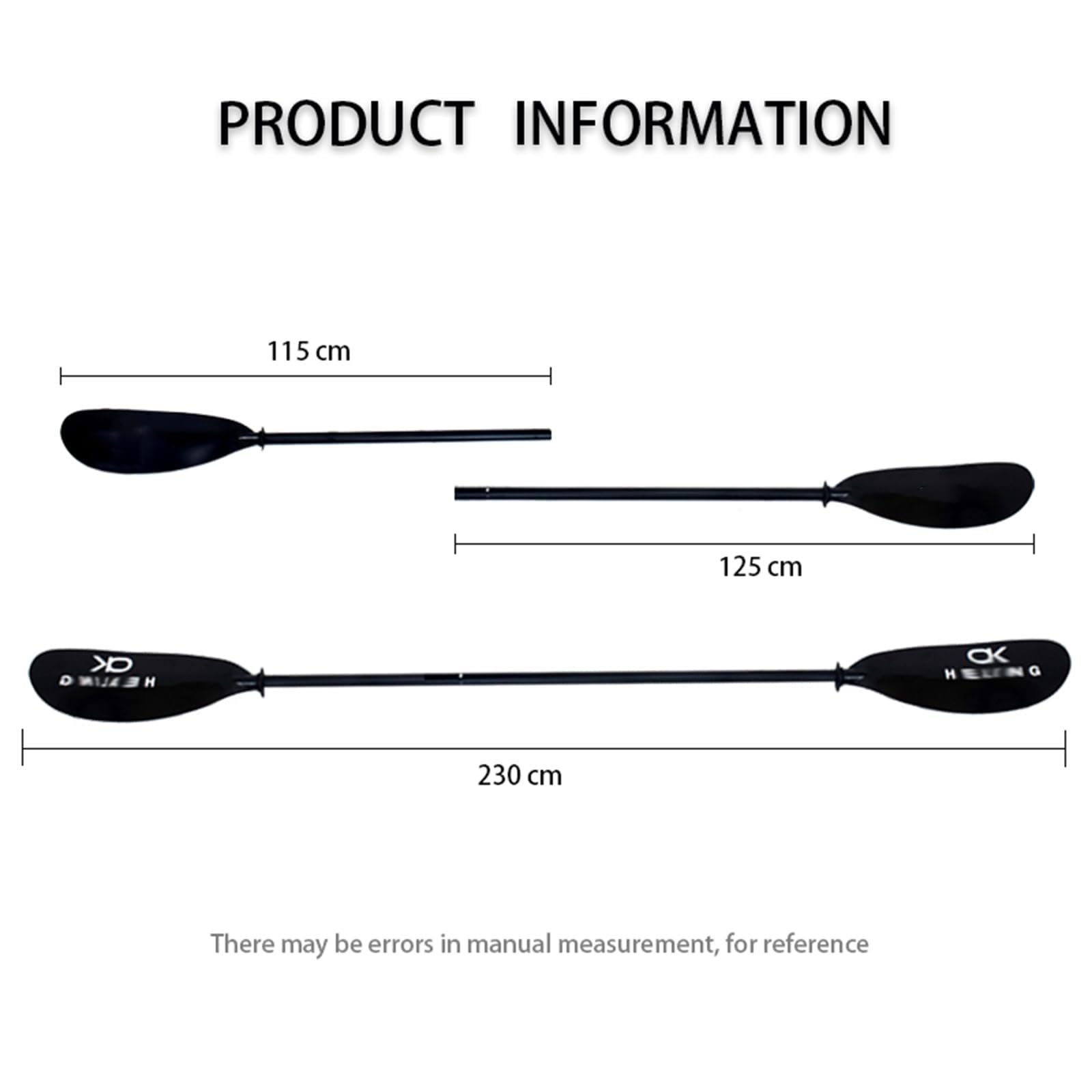 Remo de aluminio para kayak, 230 cm, 1143 g, color negro, con botón de resorte de acero inoxidable, ligero y duradero