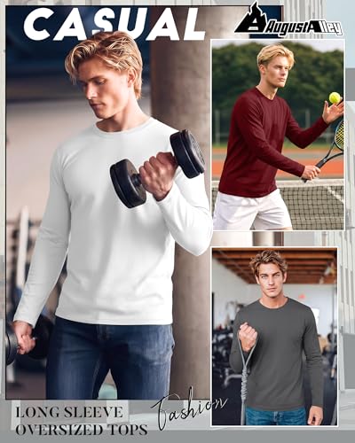 Image of August Alley 4 Pack Men's Big and Tall Cotton Shirts L-7xl, Long Sleeve Oversized Tops Loose Casual Large T-Shirts Basic Tee