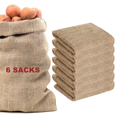6 Pack Large Hessian Sacks 100 x 61 cm Potato Storage Bags for Gardens Jute Burlap Bags for Frost Protection Coffee Beans Plant sacks Sack races Outdoors Games for Party Carnival Easter