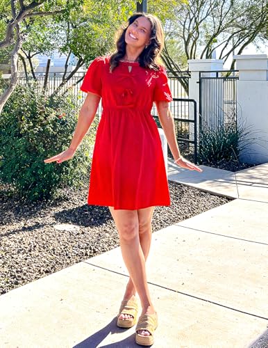 Image of ZESICA Women's Summer Short Sleeve Tie Front Mini Dress Babydoll Ruffle Pleated A Line Vacation Graduation Short Dresses