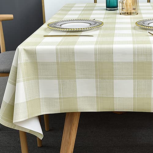 Trudelve Plastic Tablecloths For Rectangle Tables Beige Checkered Vinyl Tablecloth Waterproof Wipeable Oilcloth Table Cloth For Outdoor Picnic Table Cover (54'' X 84'', Beige) #TOP23