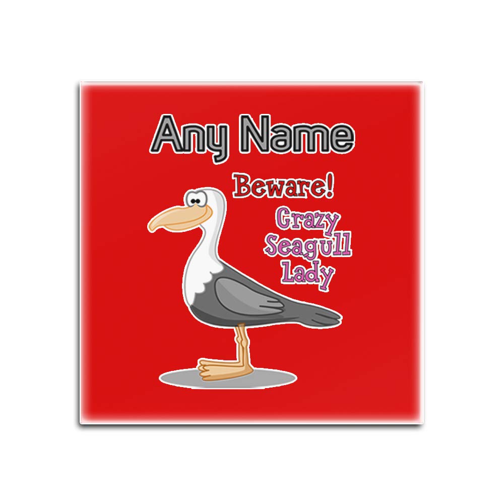 Sous-verres en verre anti-tache carrés Crazy Seagull Lady rouge