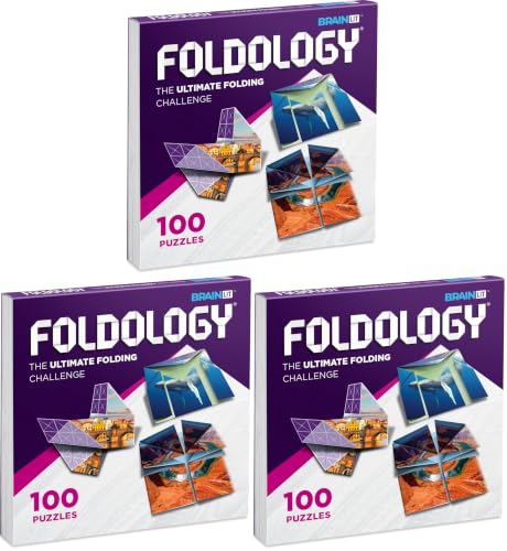 Image of FOLDOLOGY - The Origami Puzzle Game! Brain Teasers for Tweens, Teens & Adults | Travel Game, STEM Toy | Fold the Paper, Complete the Picture | 100 Puzzles | Gift for Ages 10+ (Pack of 3)