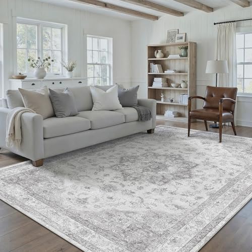 PureCozy Grey Gray Area Rug 6x9 Washable Vintage Carpet for