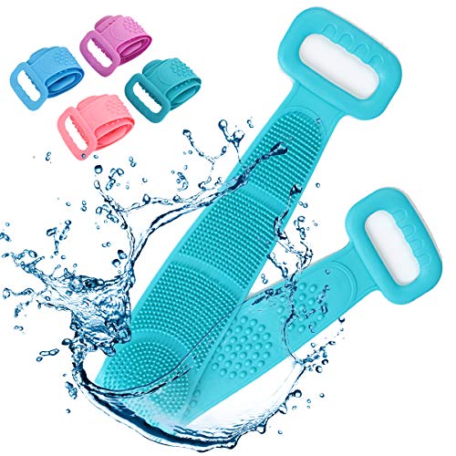 Silicone Back Scrubber for Shower, Body Scrubber 30" Length Extended for Women/Man Bath Back Washer Brush, Easy to Clean Exfoliating Washer for More Hygiene 2020 Upgrade-(Green）