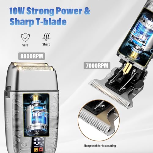 Image of Saoilli Professional Hair Trimmer Hair Clippers for Men, Nose Hair Trimmer Shaver Set,Cordless T-Blade Beard Trimmer Barber Clippers,Electric Razor Foil Shavers for Men Haircut Grooming Kit(Silver)