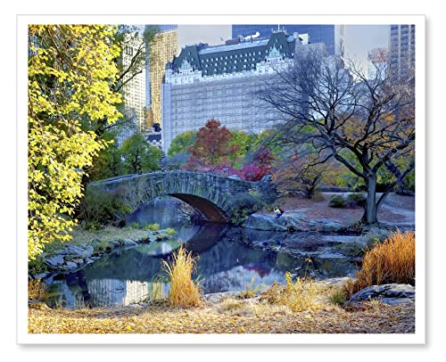 ArtMalore Central Park in Fall Love Bridge & Plaza Hotel - New York Art Photo Print, Unframed, Picture 10x8 Inch, Fits Standard Frame, Ideal for Office & Home Decor, Great Gift