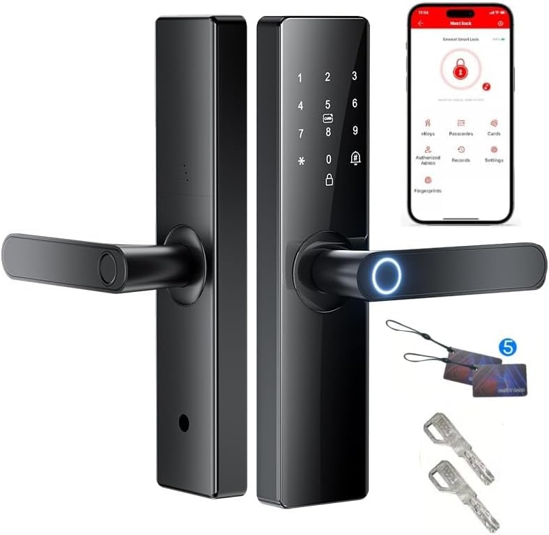 Tuya App WiFi Digital Electronic Smart Door Lock, with Fingerprint Smart Card Password Key Unlocking, Safe and Convenient, Suitable for Modifying Various Doors