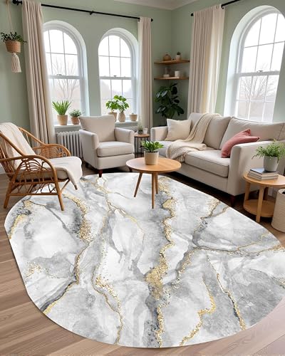 Marble Texture Indoor Rugs Modern Abstract Grey Gold Off White