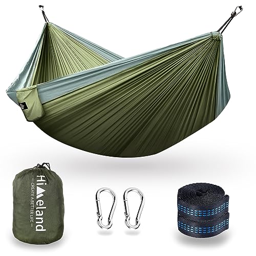 Himeland Ultraleicht 2 Personen Reisehängematte Camping Outdoor Hammock | Mit Karabinern & 2,5cm Breiten Schwerlastgurten mit 6 Schlingen | 300x200cm,...