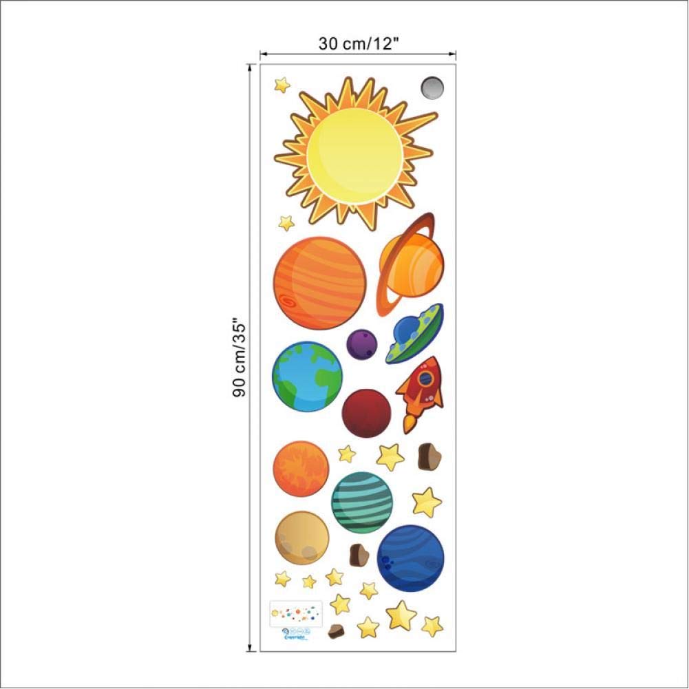 Solar System Cartoon Wall Stickers For Kids Rooms Stars Outer Space Planets Earth Sun Saturn Mars Poster Mural School Decor