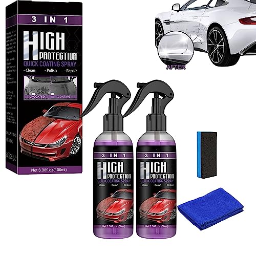 2PCS 3 in 1 high Protection Quick Coating Spray, Fast fine Scratch Repair, Fast car Coating, Plastic Parts Refurbisher, car Scratch Nano Repair Spray (2 Pieces 200ml) + Brush Cloth