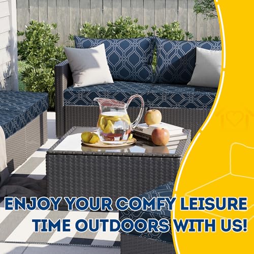 Image of AAAAAcessories Outdoor Seat Cushions for Chairs, Fade-Resistant, Waterproof Patio Furniture Replacement Cushions, 23.5 inch x 25.5 inch x 5 inch + 23.5 inch x 13.5 inch, Set of 2, Slate Blue Vine Trellis