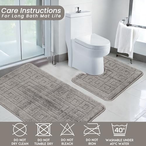 EDS Luxury 2 Piece Greek Bath Mat Set Non Slip Ultra Soft Bathroom Mats Water Absorbent Bath Mats Machine Washable Rug Toilet Mat for Bathroom Floor (Charcoal) - Cosy Home Interiors EDS Luxury 2 Piece Greek Bath Mat Set Non Slip Ultra Soft Bathroom Mats Water Absorbent Bath Mats Machine Washable Rug Toilet Mat for Bathroom Floor (Charcoal) - Image 2