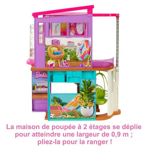 Barbie Coffret La Maison de Vacances (107 cm) à 2 Niveaux, avec 6 pièces, 1 Fauteuil Suspendu Servant d’Ascenseur et Plus de 30 Accessoires, Jouet Enfant, Dès 3 Ans, HCD50 – Image 4