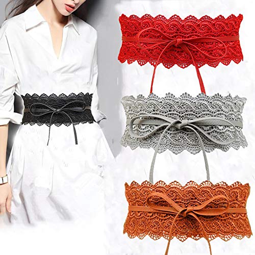 Women's Lace Waist Belt Bow Tie Wrap Around Soft Leather Boho Corset Fashion Elegant for Dresses (Black)4