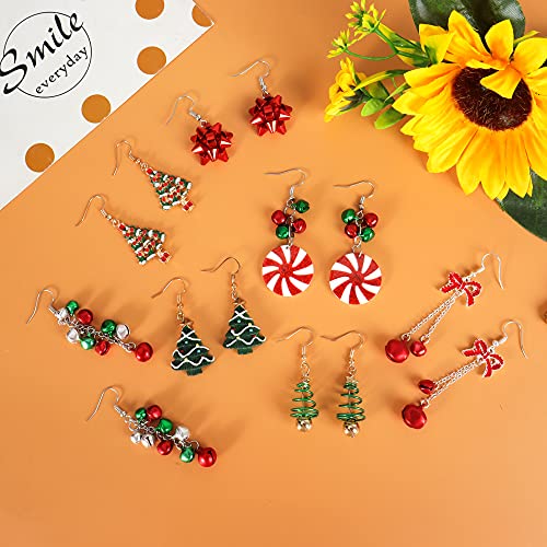 9 Pairs Christmas Earrings For Women Holiday Earrings For Girls Bow Tree Snowflake Earrings（A-9Pairs） #TOP3