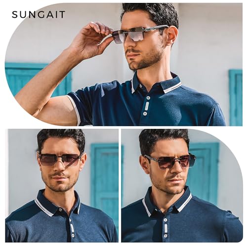 Image of SUNGAIT Rimless Rectangle Sunglasses Square Frameless Shades for Men Women Y2K Vintage UV Protection