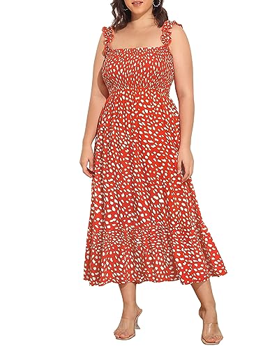 Image of Plus Size Summer Dress - Sun Boho Beach Casual Floral Spaghetti Strap Sleeveless Long Maxi Dresses