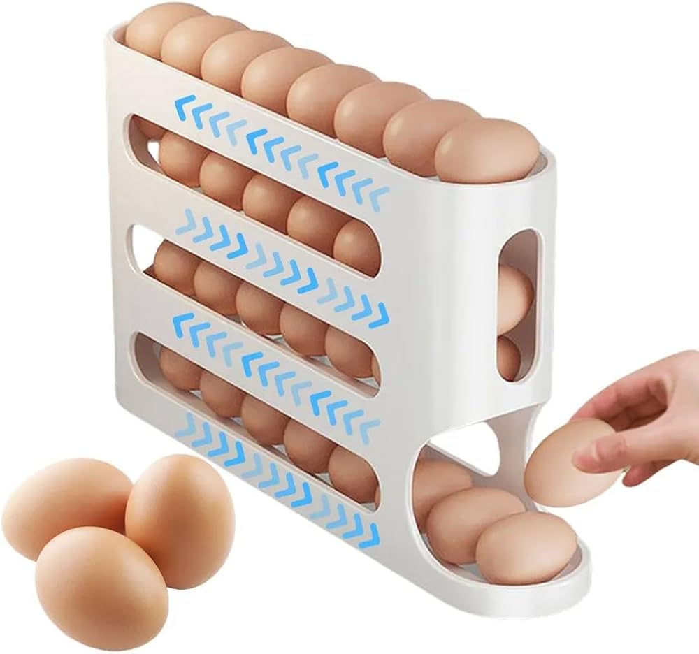 Vjshub Egg Organizer, Automatic Egg Rolling Holder With 4 Layer
