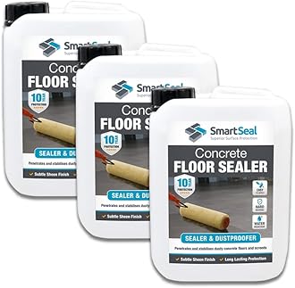 SmartSeal Concrete Floor Sealer - 3 x 5 Litres - Premium Exterior & Interior Concrete Sealer and Dustproofer with Satin Sheen Finish – Easy to Apply, Stain & Water Resistant Sealant