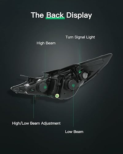 Miniatura 9 de LSAILON Conjunto de faros delanteros de repuesto para Hyundai Sonata 2011-2014 (no compatible con modelos híbridos) carcasa negra, reflector ámbar,