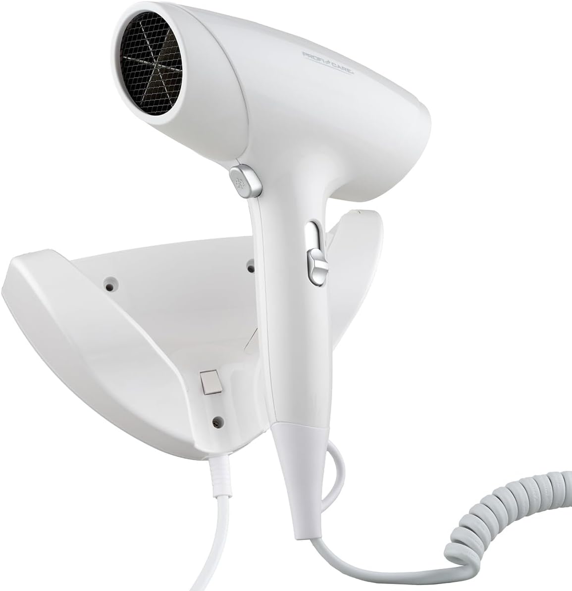ProfiCare PC-HT 3044 hair dryer securely placed in its wall mount.