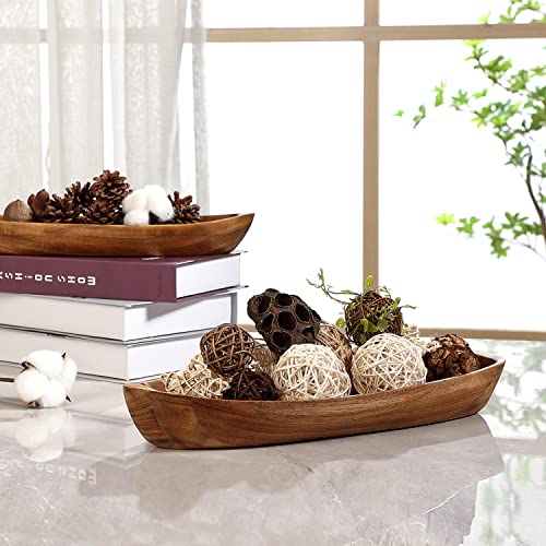C-Joy Wood Decorative Wooden Tray , Nature Acacia Solid Wood Serving Bowls ,For Desserts Fruits Salad Or House Ornament , Functional And Collectible Furnishing Articles. (Lucky Boat (2 Of Set)) #TOP3