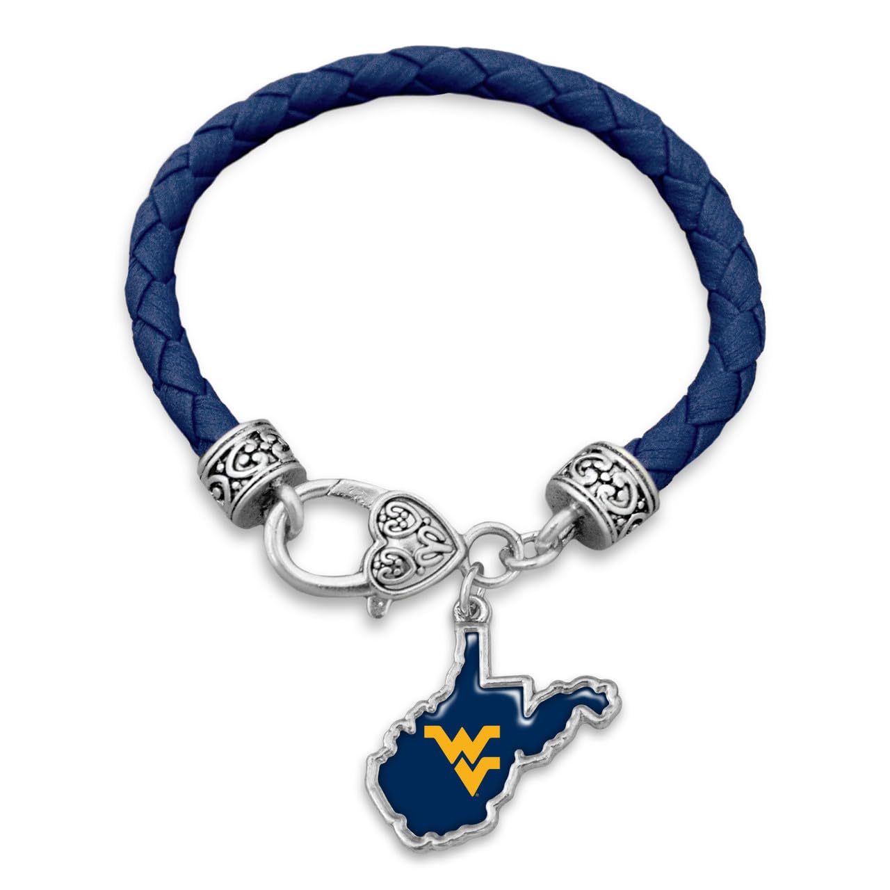 From the Heart West Virginia Mountaineers State of Mine Blue Leather Bracelet Jewelry Gift Licensed WVU, Silver
