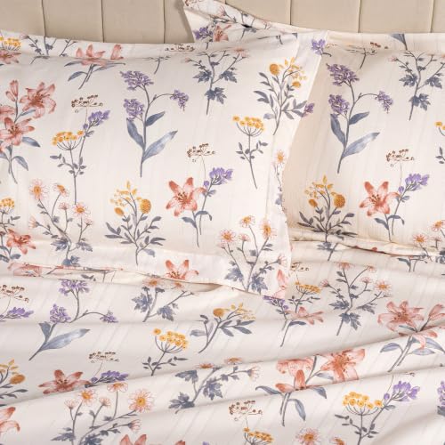 Image of Home Elegance from House of Mytrident | Linen Feel Bed Sheet for Double Bed King Size with Two Pillow Covers | Ultrasoft | Floral 274cm x 250cm | myTrident - Inlet Yellow