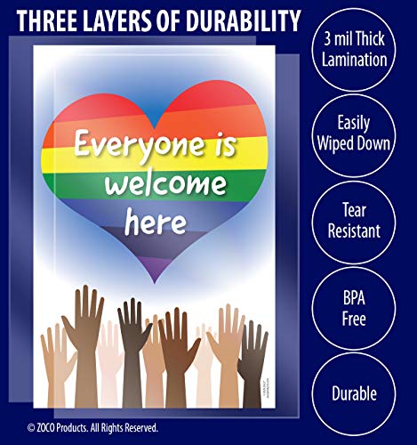 Zoco - Everyone Is Welcome Here Poster, 12 X 18 In. (Laminated), Pride Month Decorations, Diversity Poster For Classroom, Multicultural Equality, Inspirational Poster, School Counselor Office Decor #TOP2