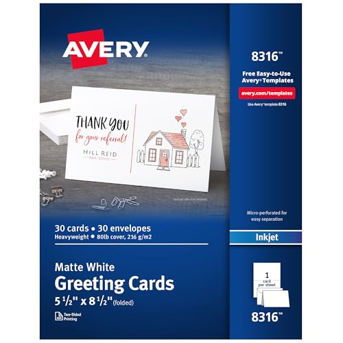 Avery Printable Half-Fold Greeting Cards, Envelopes Included, 5.5' x...