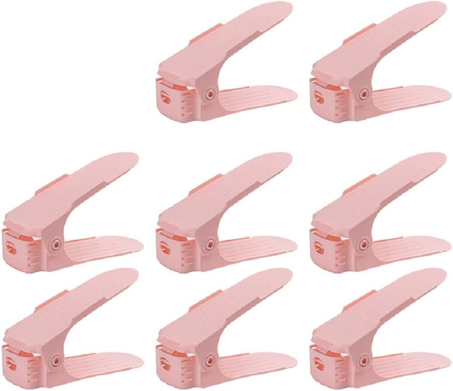 Shoe Stacker, 8pcs Adjustable Shoe Rack,Better Stability Shoe Organizer,Shoe Stacker,Space Saver, Non-Slip (Color : Pink) (Pink)
