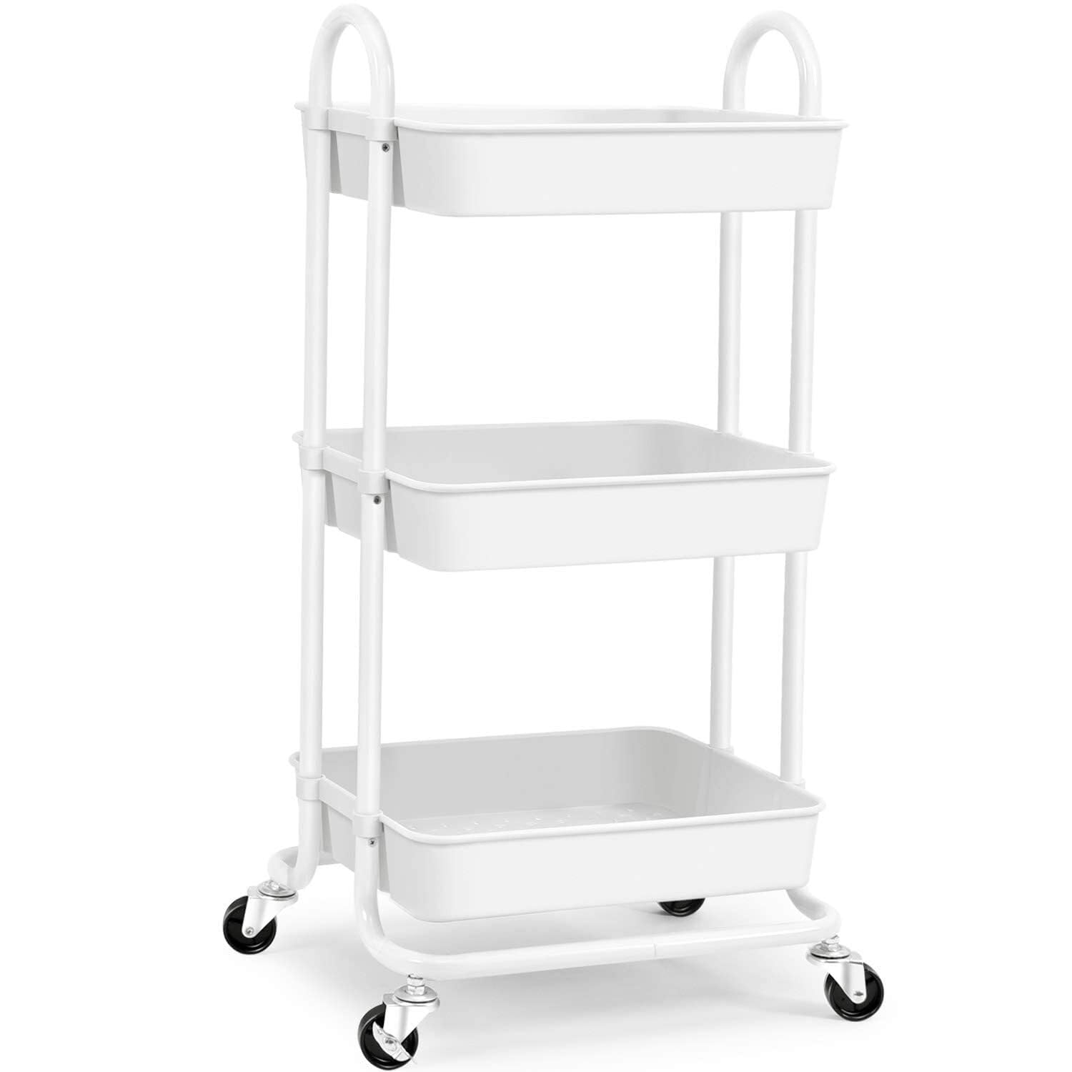 Carrello di Servizio Carrello Portaoggetti A 3 Ripiani Con Ruote E Maniglie, Carrello Multiuso, Carrello Di Servizio Per Casa, Ufficio, Cucina, Bagno Carrello Salvaspazio(White)