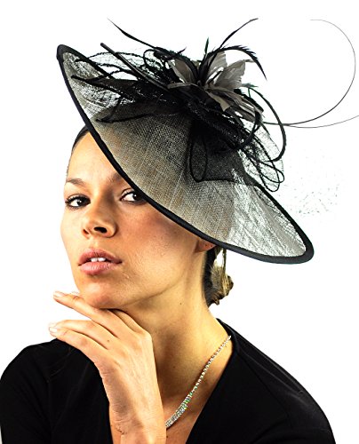NYFASHION101 Cocktail Teardrop Shaped Sinamay Headband w/Face Veil - Silver