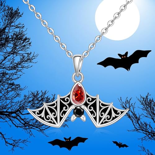 Bat Necklace Halloween Necklace for Women Sterling Silver Gothic Vampire Witch Black Bat Pendant Jewelry for Holiday Christmas4